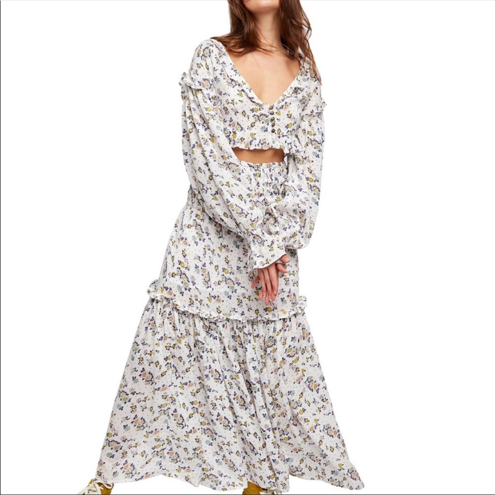 Free people secret garden 2 piece set medium crop top skirt